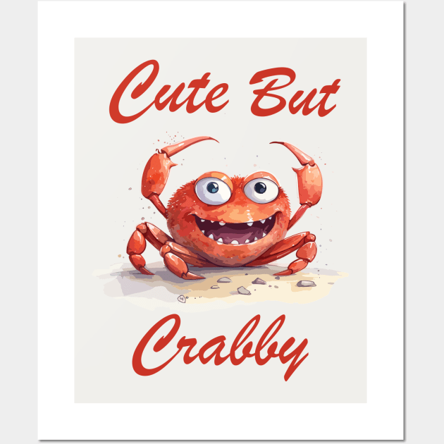 Funny Colorful Cartoon Crab, Cute But Crabby Wall Art by SubtleSplit